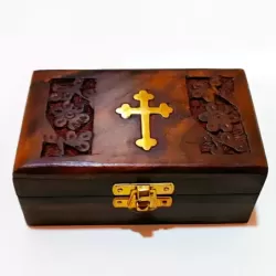 Artizanat India | Cutii din lemn caseta cu incuietoare si balamale metalice maro 12.5cm  | 5836