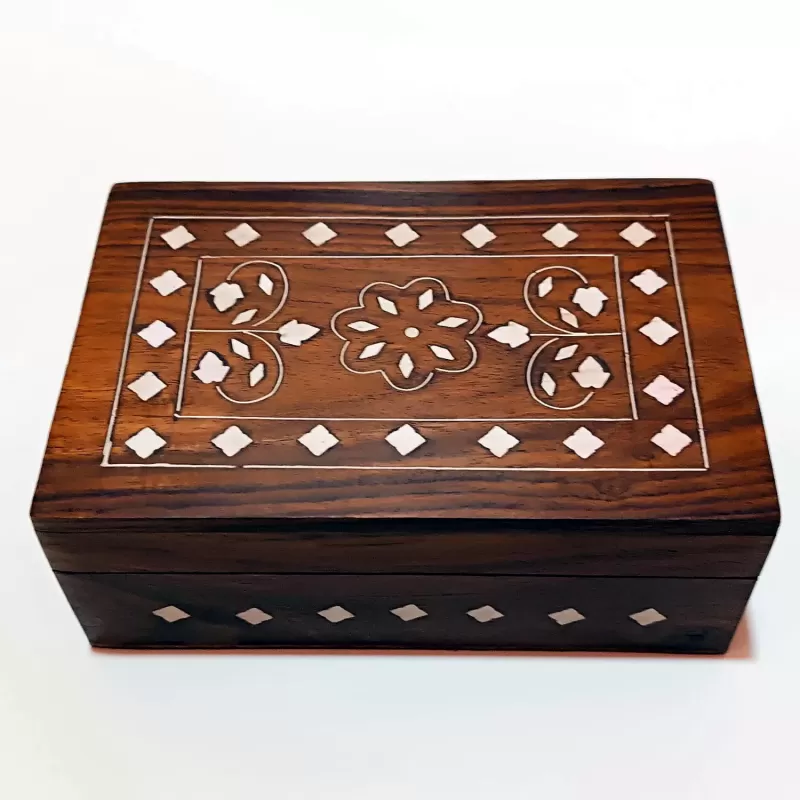 Artizanat India | Cutii din lemn caseta cu balamale metalice maro 15.3cm  | 5842