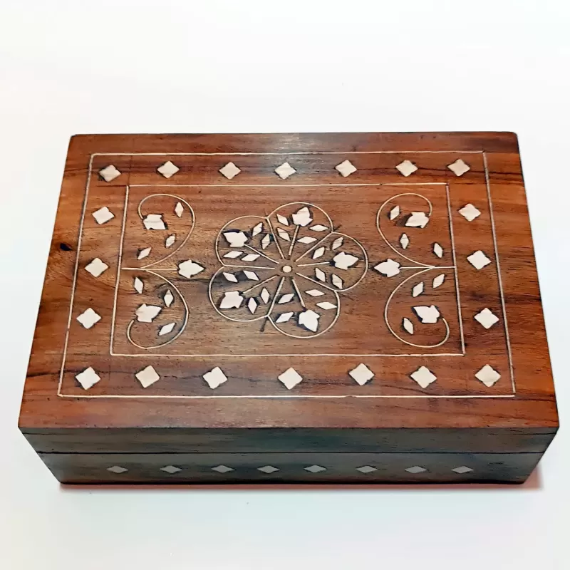 Artizanat India | Cutii din lemn caseta cu balamale metalice maro 18cm  | 5843